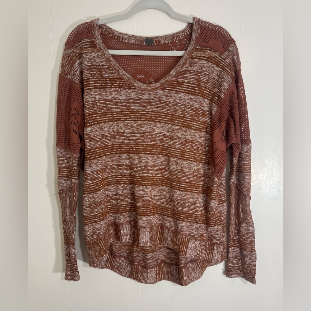 We The Free Burnt Orange Crochet Knit Long Sleeve Pullover Women’s Top Bohemian